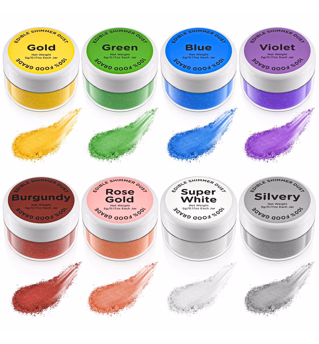 Jelife Luster Dust Edible Set 8 Colors - 5 Grams Food Grade Edible Shimmer Dust Powder Food Coloring Dye for Decorating Cakes, Drinks, Cupcakes, Cake Pops, Paint & More, Vegan