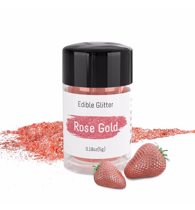 Jelife Rose Gold Edible Glitter - 5 Grams Food Grade Cake Decorating Shimmering Glitter Vegan Metallic Food Coloring Powder Sprinkle on Sparkle for Chocolates, Fondant Pops, Drinks Luster & More