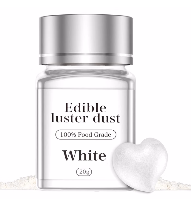Jelife White Edible Luster Dust - 20 Grams Food Grade Cake Dust Shimmer Powdered, Flavorless Edible Metallic Food Coloring Powder for Festival Cake Decorating, Chocolates, Cookies, Paint & More, Vegan