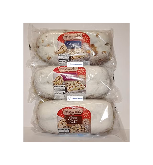 Winternacht German Stollen 3 Flavors: Marzipan, Butter Almond, Cherry 26.4oz 750g (3 Bags)