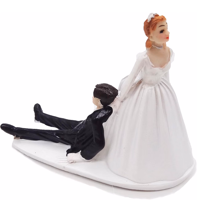 SCHOLMART Wedding Cake Toppers Bride and Groom Funny, Bride Dragging Groom Cake Topper, Cake Topper Wedding Bride and Groom, Wedding Cake Toppers Reluctant Groom Figurines (Reluctant Groom)