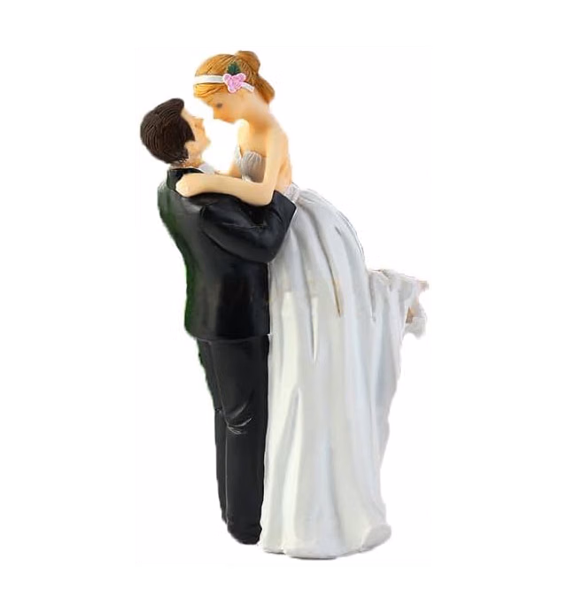 SCHOLMART Wedding Cake Toppers Bride and Groom, Wedding Party Cake Topper Figurines, Bridal Shower Decorations, Anniversary Party Cake Topper (Cheerful Bride & Groom)