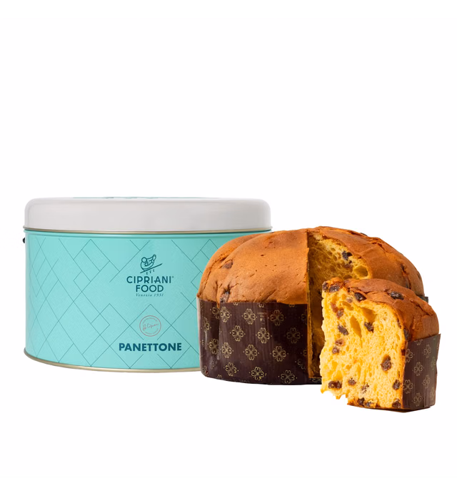 Cipriani Food Premium Panettone Italian Cake 2.2 lb - Traditional Italian Bread with Raisins, Holiday Cake, Non-GMO, Made in Italy - Metal Tin