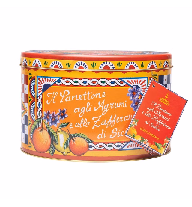 Fiasconaro Panettone, Citrus Candied Fruit Saffron in Limited Edition Dolce & Gabbana Collectible Tin, Exclusive For The Holiday, Italian Cake Dessert Bread ,1000 Gram (35.3 Ounce)