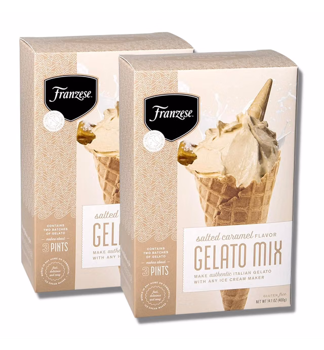 Franzese Salted Caramel Gelato Mix | Imported from Italy, Authentic Italian Kit | Create Homemade Gelato in Minutes, Ice-Cream Maker Ready - Just Add Milk. (Gluten Free. Makes Delicious Sorbets, Cakes & Gourmet Smoothies Too), Makes 4-Batches