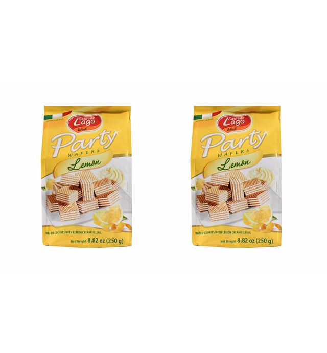 Gastone Lago Party Wafers Lemon Cream Filling 8.82 oz, 250g (Pack of 2) (Lemon, 2-Pack)