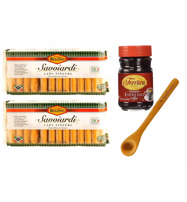 Bellino Savoiardi Lady Fingers for Tiramisu Italian Biscuits, 7 ounce (2 Pack) Bundled with Ferrara Instant Espresso Coffee 2 ounce (1 Pack) with Bamboo Spoon by Intfeast