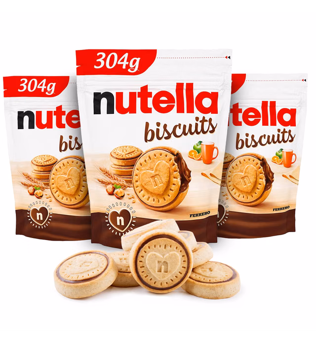 Nutella Biscuits - Delicious Nutella Cookies With Hazelnut Spread Filling In A Resealable Bag, Nutella Snacks Biscuits, 304g 3 pack (In KH Packaging)
