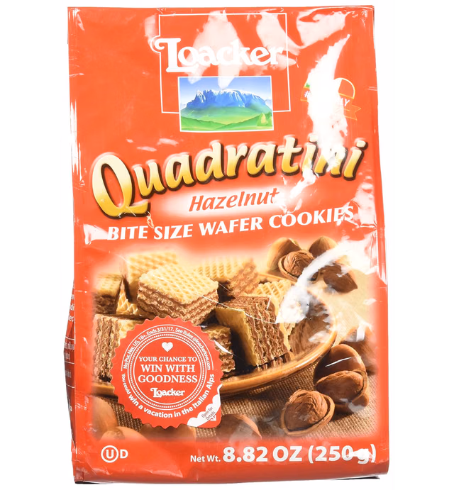 Loacker Quadratini Hazelnut Wafer Cookies, 8.82 Oz
