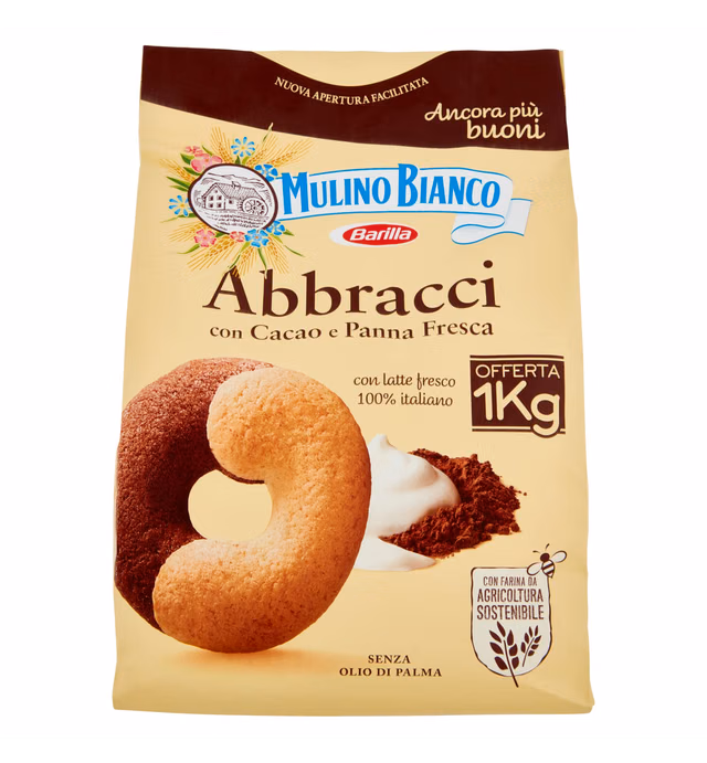 Mulino Bianco: "Abbracci" shortbread with cream and cocoa - 2.2 Pounds (1kg) [ Italian Import ]