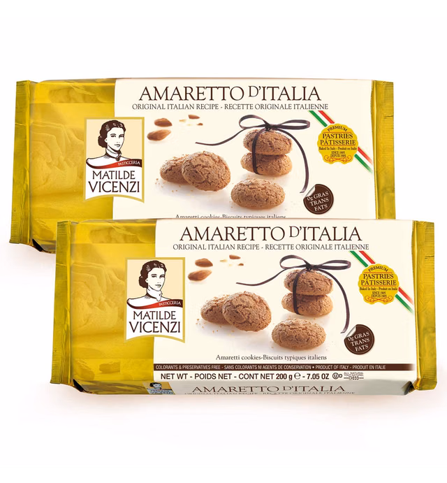 Matilde Vicenzi Amaretto D’Italia Biscuits - Gourmet Italian Crispy Almond Cookies - Tray of 12 Kosher, Dairy Traditional Coffee & Tea Biscuit Made in Italy - 7.05 oz(200g), 2 Pk