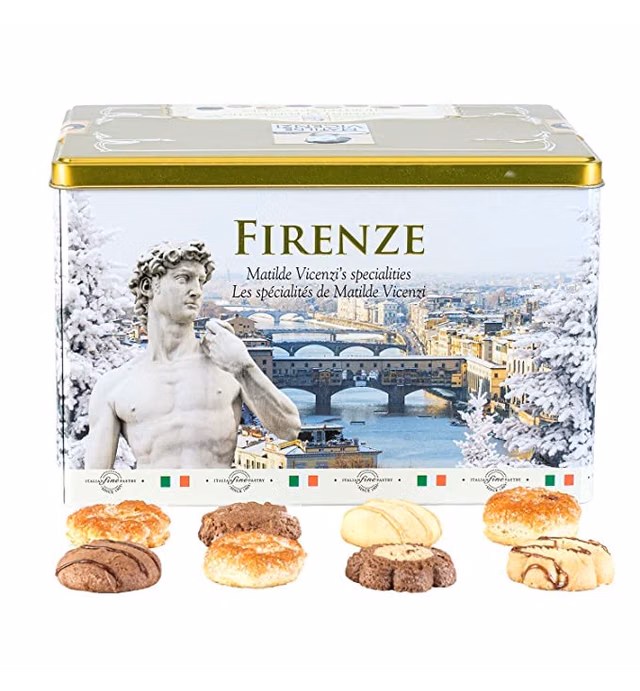 Matilde Vicenzi Firenze Winter Shortbread Cookie Gift Tin - Imported Assortment Of Italian Butter Cookies & Crispy Pastries - Individually Wrapped Trays Of Holiday Bakery Snacks, Kosher - 32 Ounce Box