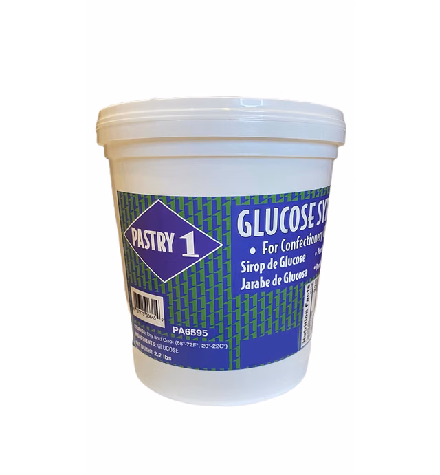Pastry 1 Glucose Syrup 2.2lb. DE(dextrose equivalent) Rating Of 45-49. GMO Free, Trans Fat Free Liquid Glucose In A Resealable Plastic Pail. Glucose
