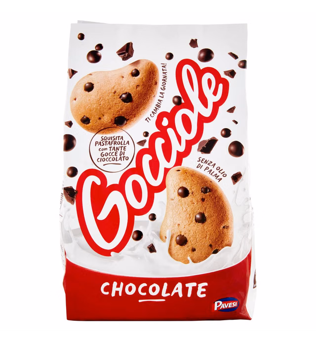 Pavesi:"Gocciole Chocolate" Biscuits with Chocolate drops, no palm oil - 17,6 Oz /500g