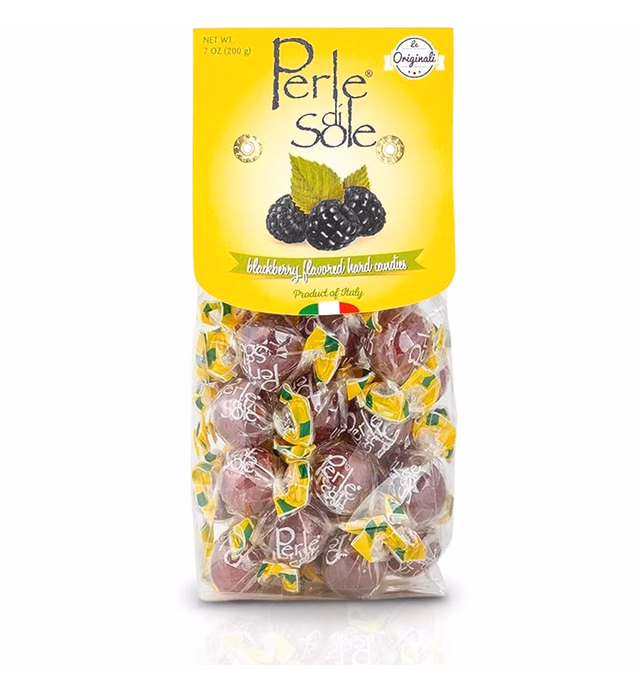 The Original Perle di Sole Blackberry Hard Candy with a Tart Fizzy Filling - Single Pack