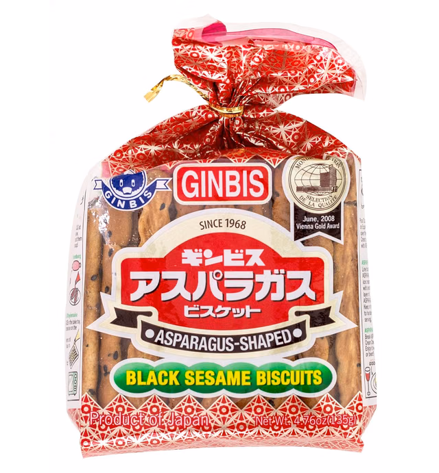 Ginbis Asparagus Shaped, Black Sesame Biscuits (4.76 Ounce)
