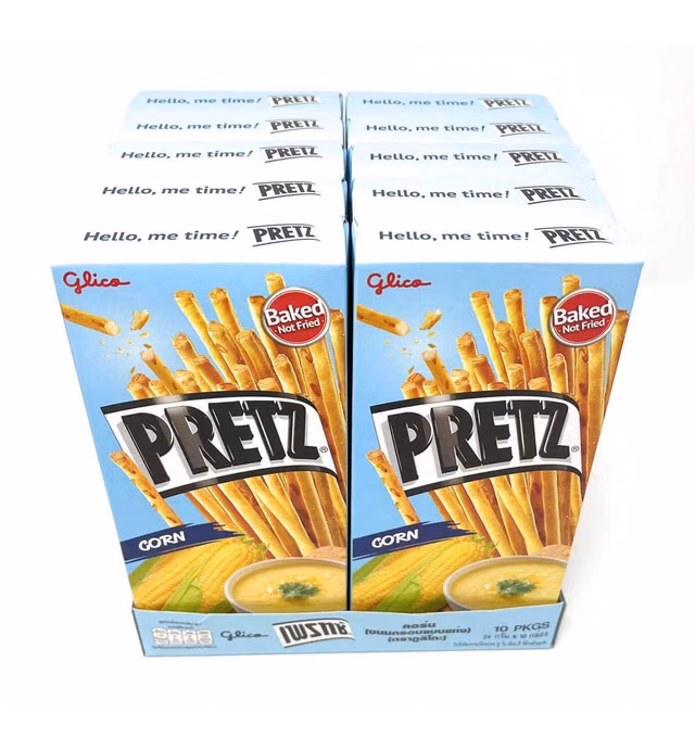 Glico Pretz Biscuit Sticks Corn Flavored Baked Not Fried 10 Packs (Corn)