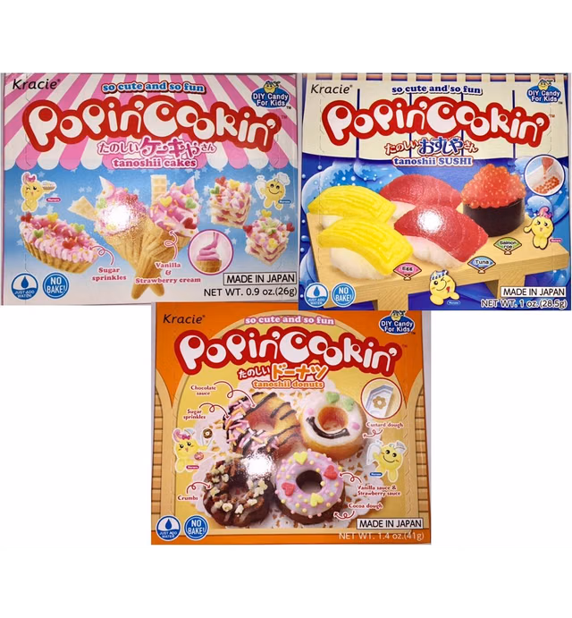 Kracie Popin' Cookin' DIY Candy Kit (3 Pack Variety) - Tanoshii Cakes, Sushi and Donuts