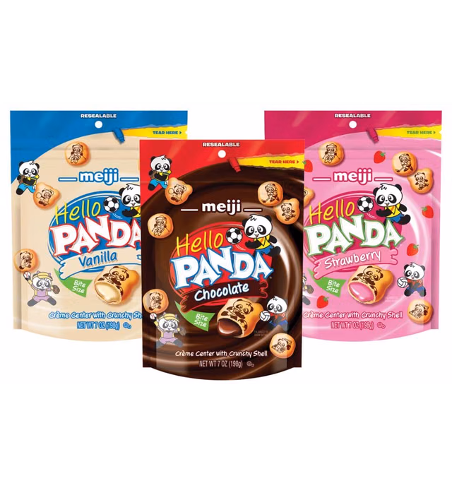 Meiji Hello Panda Cookies 3 Flavors Mixed Flavors, Chocolate, Strawberry, and Vanilla filled Snacks, Japanese Assortment, Kids and Adult Care Pack 3 Pack (7oz per Pack)