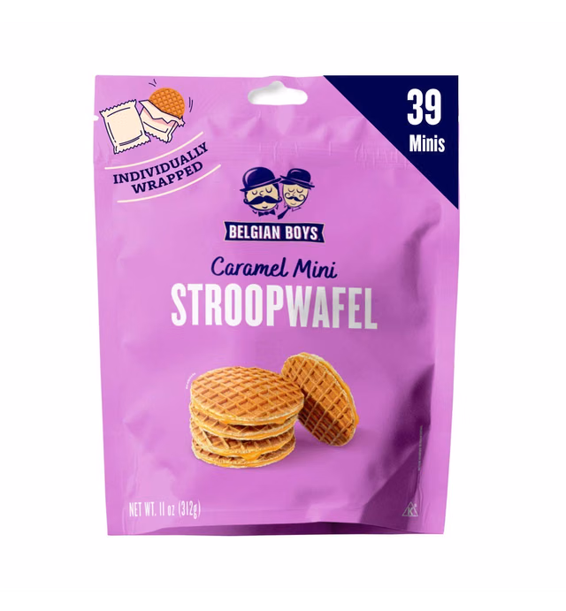 Mini Dutch Stroopwafels by Belgian Boys, Authentic Caramel Waffle Cookies, 39 Individually Wrapped Snacks, Non-GMO, No Preservatives