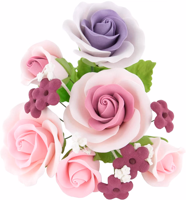 GLOBAL SUGAR ART Garden Rose Sugar Cake Flowers Topper Bouquet, Pink & Lavender, 1 Count by Chef Alan Tetreault