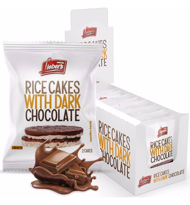 LIEBERS Dark Chocolate Rice Cakes, Snack Pack, Gift Pack, Kosher Dairy Free, Gluten Free Total Of 24 Cakes (Dark Chocolate)