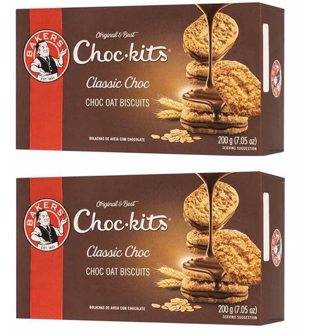 Baker's Choc-kits Crunchy Oat Biscuits/Cookie | Chocolate | Pack of 2 | 32 - 40 Cookies a Box | Kosher | Halal | Real Chocolate | Finest Ingredients | 32oz | Imported from South Africa|
