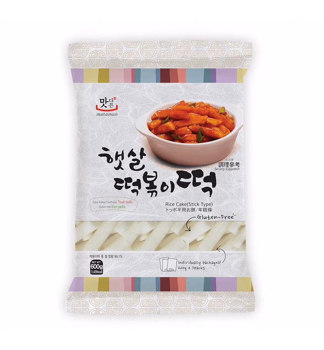 Korean Rice Cake Tteokbokki Stick Gluten Free Non GMO VEGAN Stick Type Pre Sliced 떡볶이 Tteokbokki Rice Cake Pasta Individually Packages 200g x 3 packs (600g)