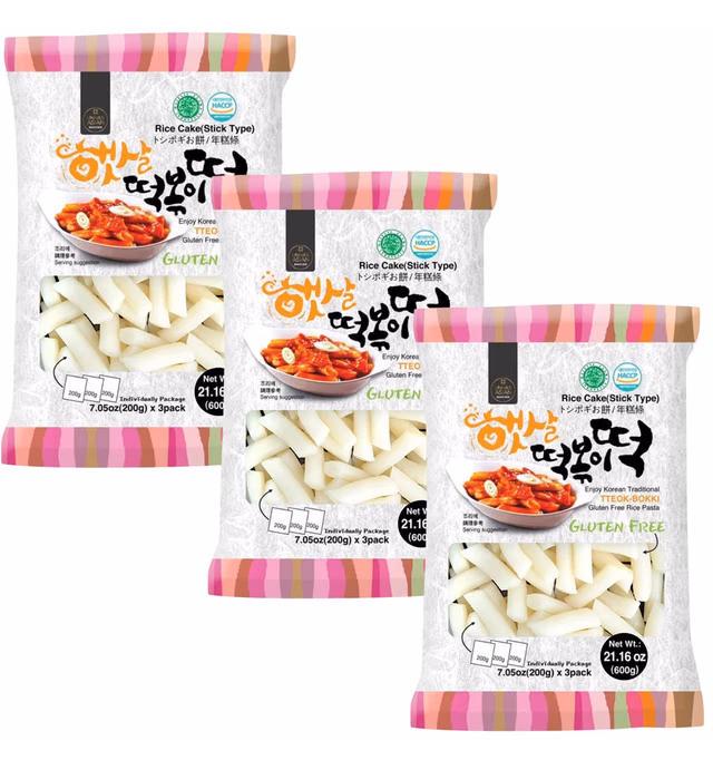Korean Rice Cake Tteokbokki Stick – 3 Pack (3 Individual Package X 3 Pack) Vegan, Non-GMO, Gluten Free, Halal,Tteok Rice Cakes Food Pasta 21.16 oz Per Pack