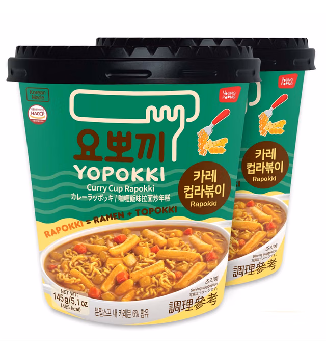 Yopokki Curry Rabokki Cup I Ramen Noodle Rice Cakes (Spicy curry taste, 2 Cup)