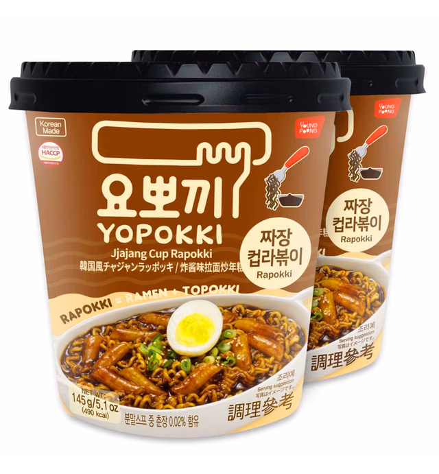 Yopokki Jjajang Rabokki Cup I Ramen Noodle Rice Cakes (Jjajang taste, 2 Cup)