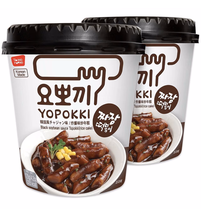Yopokki Jjajang Tteokbokki Cup I Korean Topokki Instant Retort Rice Cake (Cup of 2, Jjajang Flavored Sauce) Korean Snack