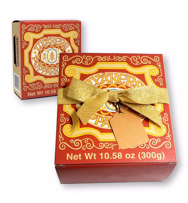 Nyakers Swedish Gingersnaps Cookies Ginger Snaps Original Flavor Gift Box with Gold Ribbon 10.58 Oz / 300 g (Pack of 1)