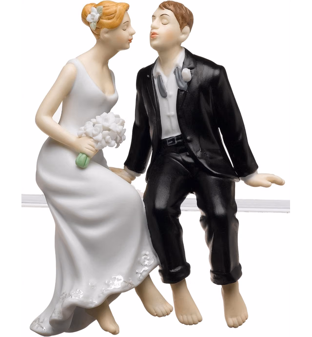 Weddingstar Whimsical Sitting Bride and Groom Porcelain Figurine Cake Topper - Light Skin Tone