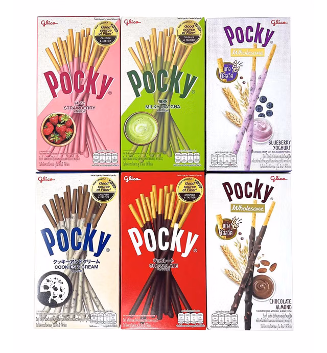 Pocky Biscuit Stick 6 Flavors Variety Pack (Pack of 6) (Total 8.84 oz) - Classic Flavors and Fun New Flavors - Yogurt and Choc Almond