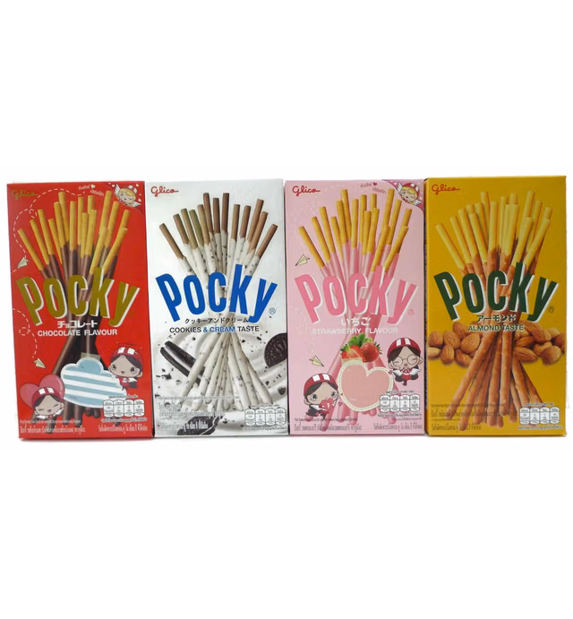 Pocky Biscuit Sticks Variety, Chocolate, Strawberry, Cookies & Cream, and Almond ,Pack of 4 Boxes