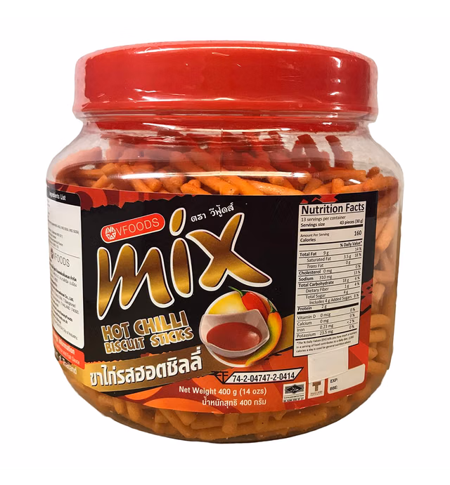 MIX Hot Chilli Biscuit Sticks, 14 Ounce (400g) Jar, Chili Spicy Snack Foods