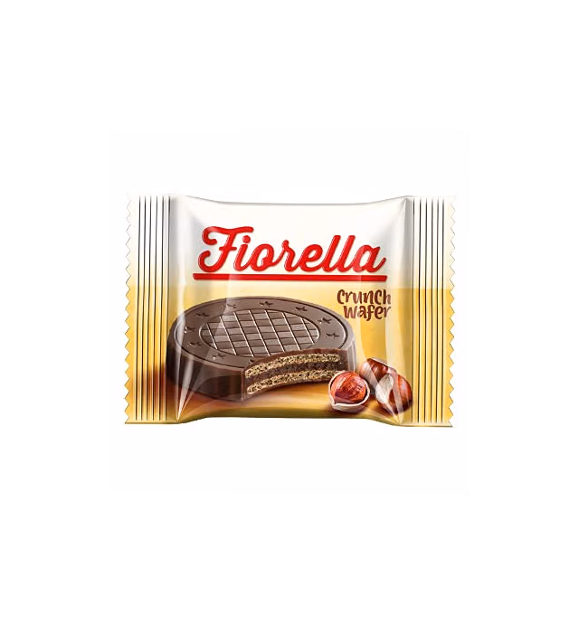 Fiorella Crunch Wafer Cookies - Delicious Chocolate Covered Crispy Thin Wafers with Layers of Hazelnut Cream Filling, Individually Wrapped, Perfect for Snacks, (Pack of 18)