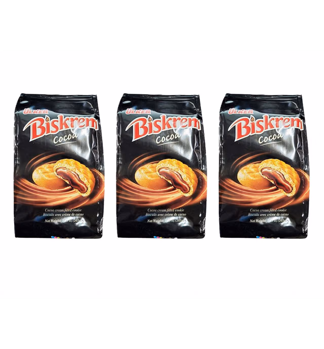 Ulker Biskrem Cocoa Cream Filled Cookies (3 Pack, Total of 615g)