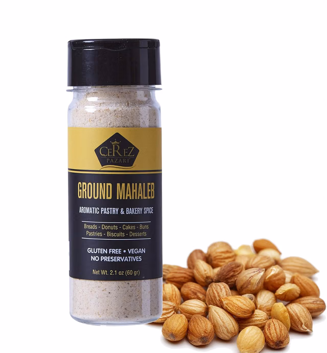 Cerez Pazari Ground Mahlab 60gr- 2.1oz-Mahlepi -Prunus Mahaleb -Mahlep Mahleb Medium Bottle, Natural, Premium Quality, No Additives or Preservatives, Aromatic Traditional Spice for Pastry and Baking