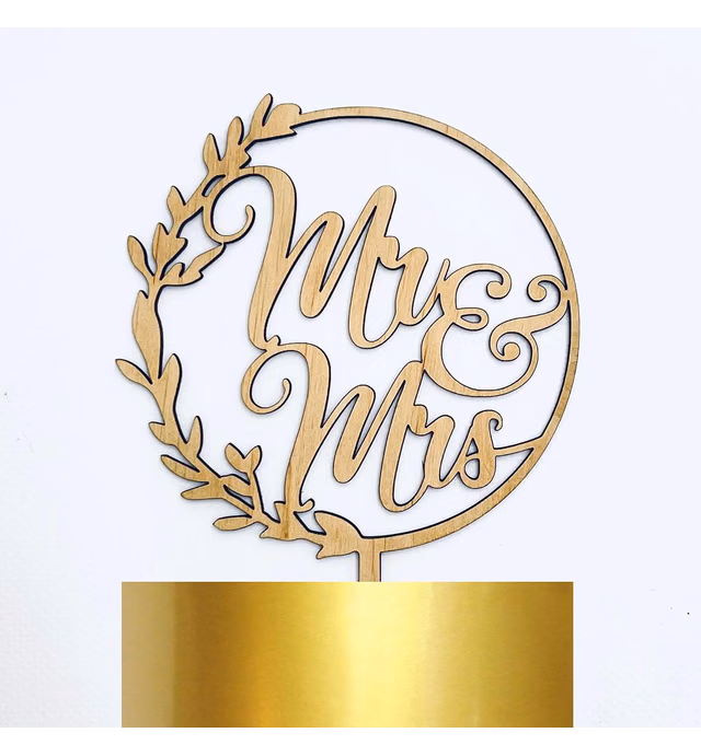 HappyPlywood Cake Topper Wedding Bride and Groom Cake Toppers for Wedding Party Mr and Mrs Wooden Rustic Funny Decoration Mr&Mrs Wreath Boho (width 5")