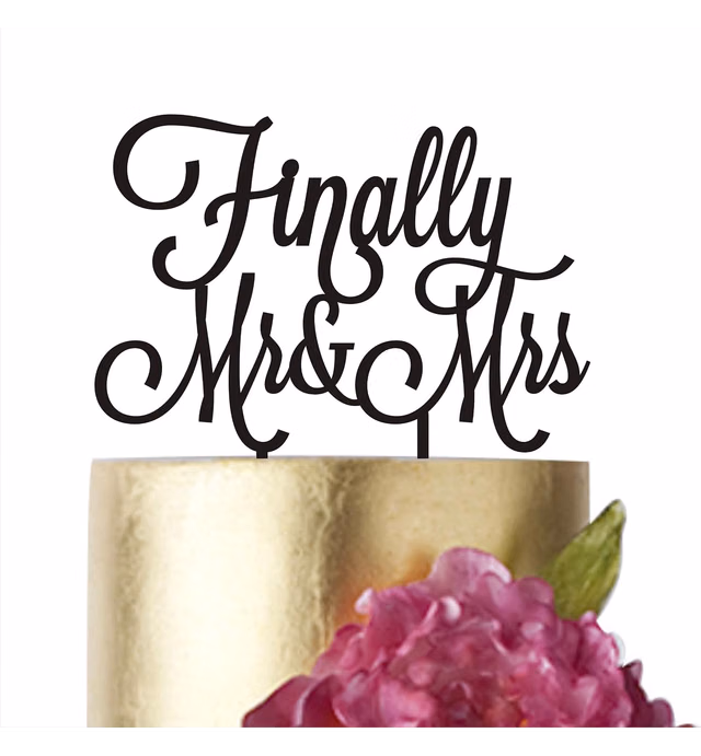 HappyPlywood Finally Mr and Mrs Wedding Cake topper (6' black)