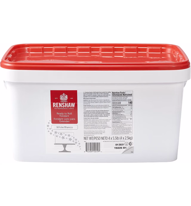 Renshaw Fondant Icing, White 22 lb, Ready to Roll, Smooth and Easy to Use, Preferred by Professionals for Cake Decoration, Cookies and Cupcakes, Vegan, Kosher, Halal Approved - WHITE 22LB