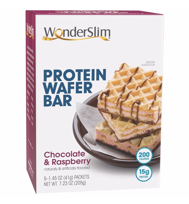 WonderSlim Protein Wafer Snack Bar, Raspberry, 200 Calories, 15g Protein, 0mg Cholesterol (5ct)