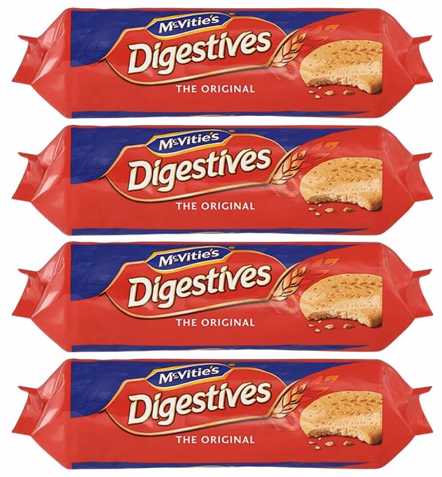 Mcvitie's Digestives Crunchy Wheat Biscuits Cookie - (4 Pack) England's Favourite. Best of British Biscuit Packed By Zuvo. Sweet, Wheat Taste, Crumbly Texture, And Renowned Suitability For Dunking, No Artificial Flavors or Colors - 400g