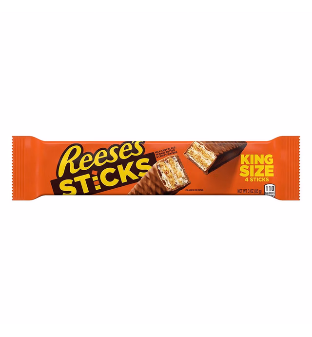 REESE'S STICKS Milk Chocolate, Peanut Butter and Crisp Wafers Candy Bar, 3 oz King Size Pack