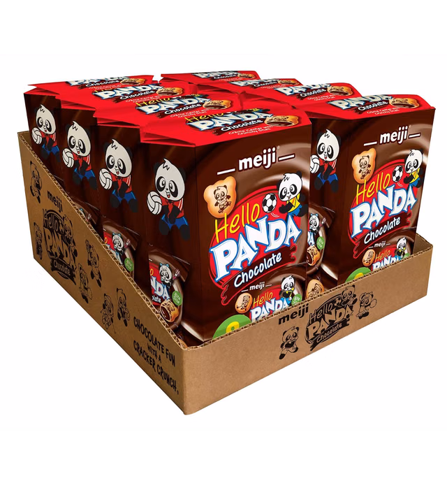 Meiji Hello Panda Cookies, Chocolate Crème Filled - 6 oz, Pack of 8, 64 Bags Total - Bite Sized Cookies with Fun Panda Sports