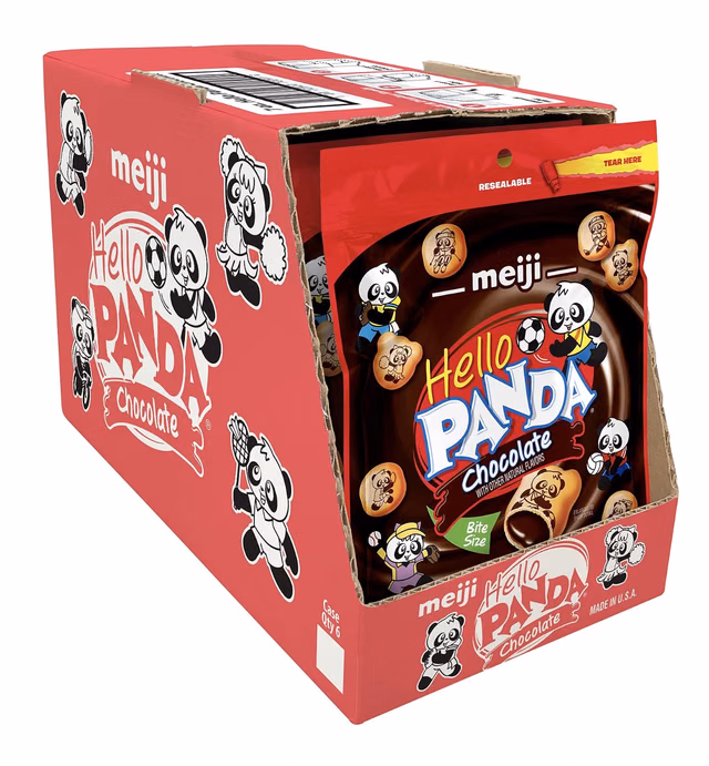 Meiji Hello Panda Cookies, Chocolate Crème Filled, Resealable Package - 7 oz, Pack of 6 - Bite Sized Cookies with Fun Panda Sports