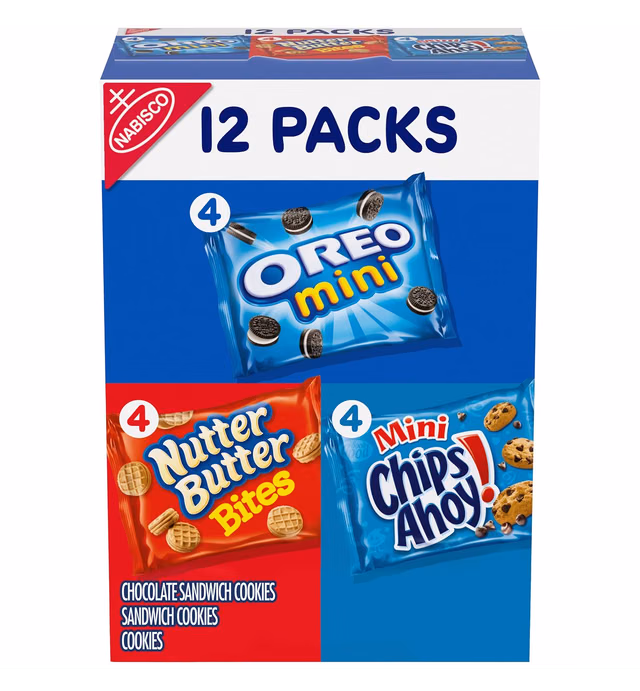 Nabisco Cookie Variety Pack OREO Mini, Nutter Butter Bites, CHIPS AHOY! Mini, 12 Snack Packs