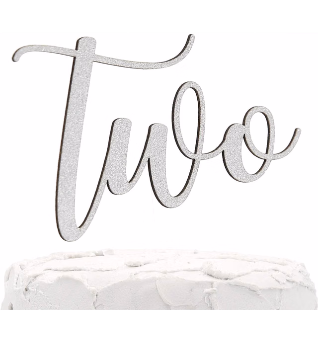 NANASUKO 2nd Birthday Cake Topper - Two - Double Sided Silver Glitter - Premium Quality Made in USA